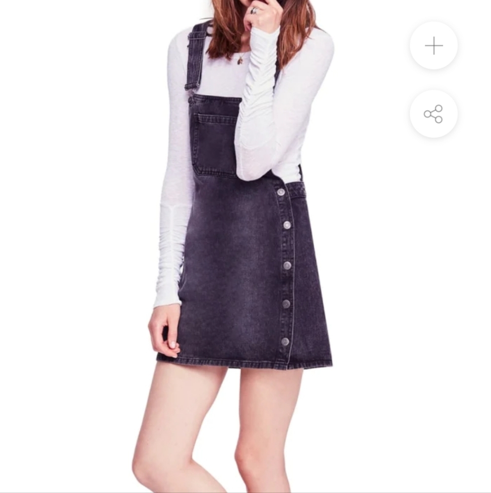 Free people jump suit black denim button overalls